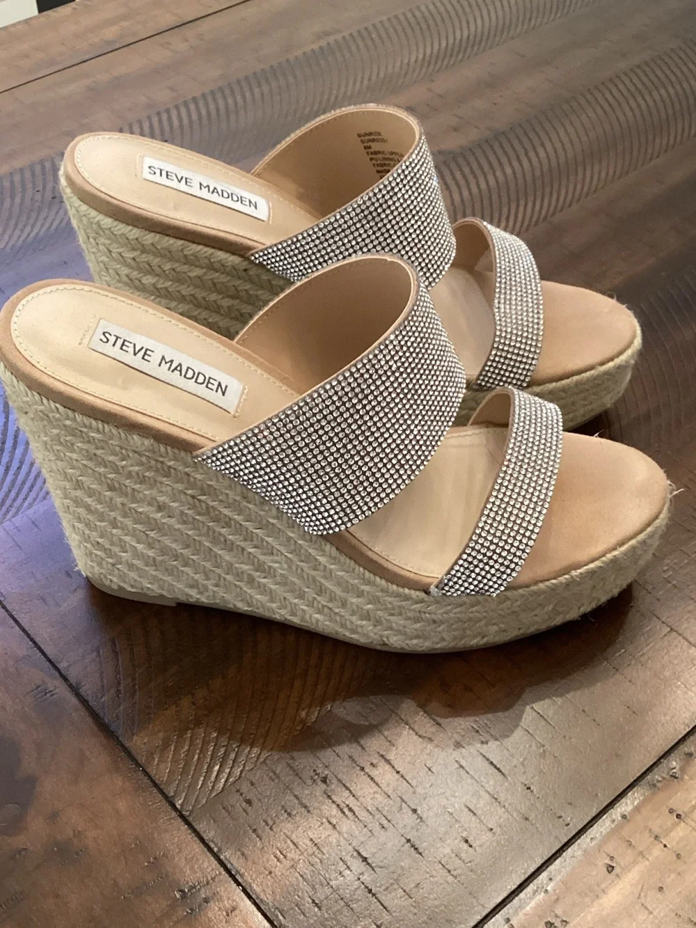 Steve Madden Beige Crystal Espadrille Wedge Sandals